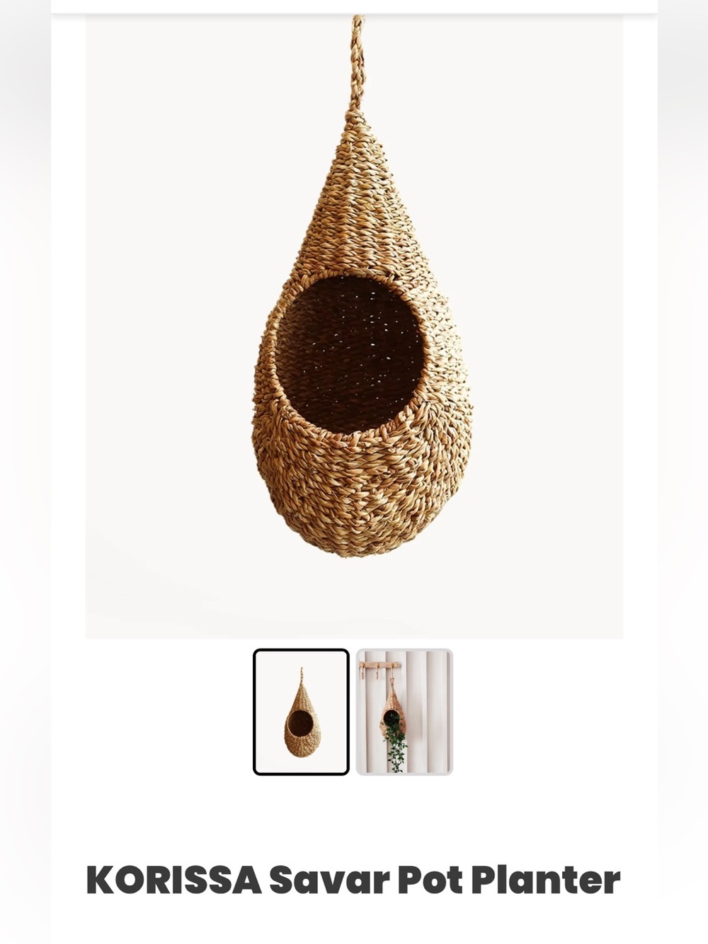 Korissa Savar Boho Hanging Pot Planter Sea Grass Raffia 17.5 x 8.5 - Picture 6 of 13